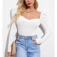 thumbnail image 2 of Camiseta para mujer Top elegante Puff manga larga Slim Fit Color puro tejido acanalado sin espalda Pollover blanco S, 2 of 6