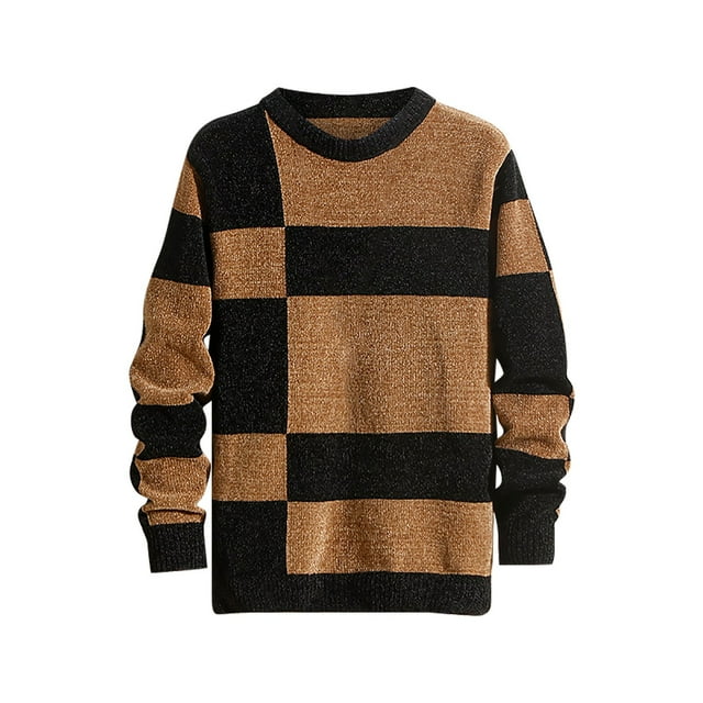 RKSRN Mens Sweater Fall Winter Warm Spring And Winter Fashion Casual Color Matching Crew-neck Sweater Soft Loose Sweaters