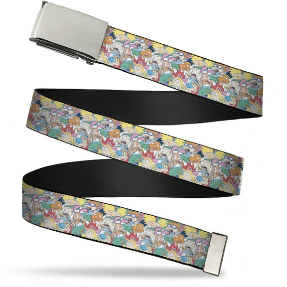 Adjustable Belt, Clamp Buckle, Cut-to-Fit, Nick 90s Rewind Character Mash Up Collage White