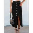 thumbnail image 2 of 2025 Women's High-Waisted Denim Midi Skirt - Trendy Button-Front Asymmetrical Slit Skirt Y2K Vintage Inspired A-Line Casual Skirt(S-XL), 2 of 6