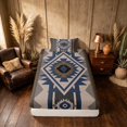 thumbnail image 4 of Manfei Tribal Geometric Aztec Twin Sheets, Southwest Bohemian Bedding, Brown and Blue, Black Reversible 3 Pieces1 Flat Sheet + 1 Fitted Sheet + 1 Pillowcase, 4 of 6