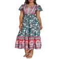 thumbnail image 1 of Robe Longue Femme Manches Courtes Col en V Robe Fleurie avec Ceinture, 1 of 8
