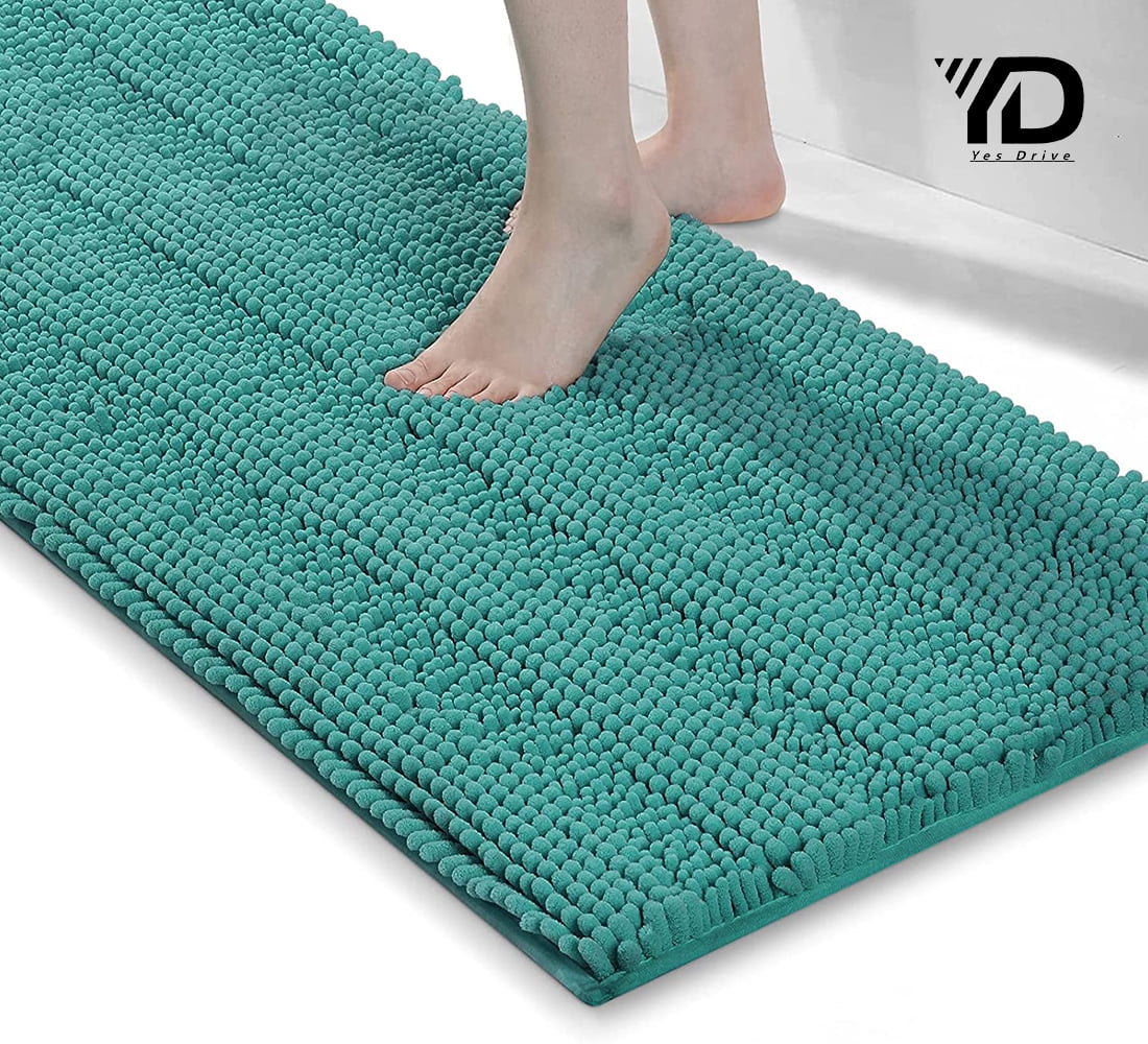 Teal Luxury Microfiber Chenille Fluffy Large Bathroom Rugs Runner Non