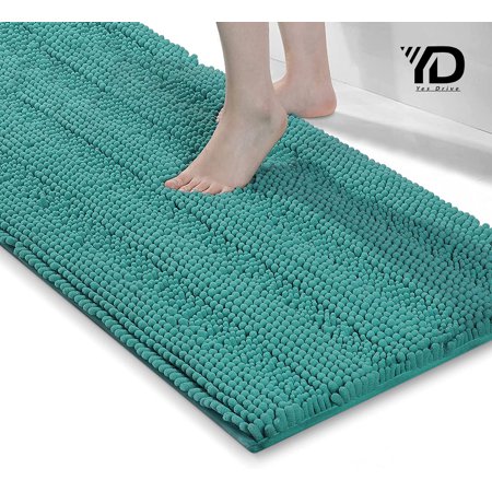 Teal Luxury Microfiber Chenille Fluffy Large Bathroom Rugs Runner Non Slip Super Water Absorbent Quick Dry Long Bath Mat Thick Soft Plush Bath Rugs for Bathroom Shaggy Washable
