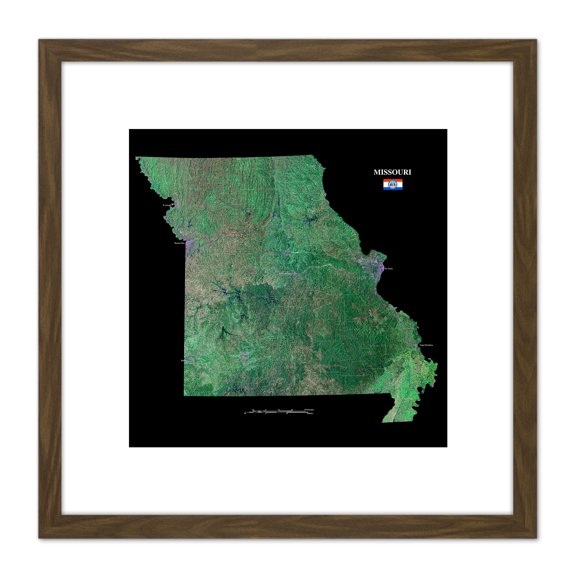 Map County Satellite USA State Flag Missouri Replica 8X8 Inch Square Wooden Framed Wall Art Print Picture with Mount