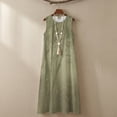 thumbnail image 4 of Xoenoiee Green Rose Flower Tree Leaf Print Women's Casual Cotton Linen Round Neck Sleeveless Maxi Dress, Summer Loose T-Shirt Dress with Pockets Flowy Boho Sundress for Beach Vacation, Size M, 4 of 7