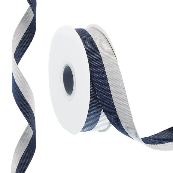 Uxcell 9.8 Yards x 1" Christmas Striped Ribbon, Ribbon Candy Ribbon Roll Fabric Wrapping Ribbon, Navy Blue Gray