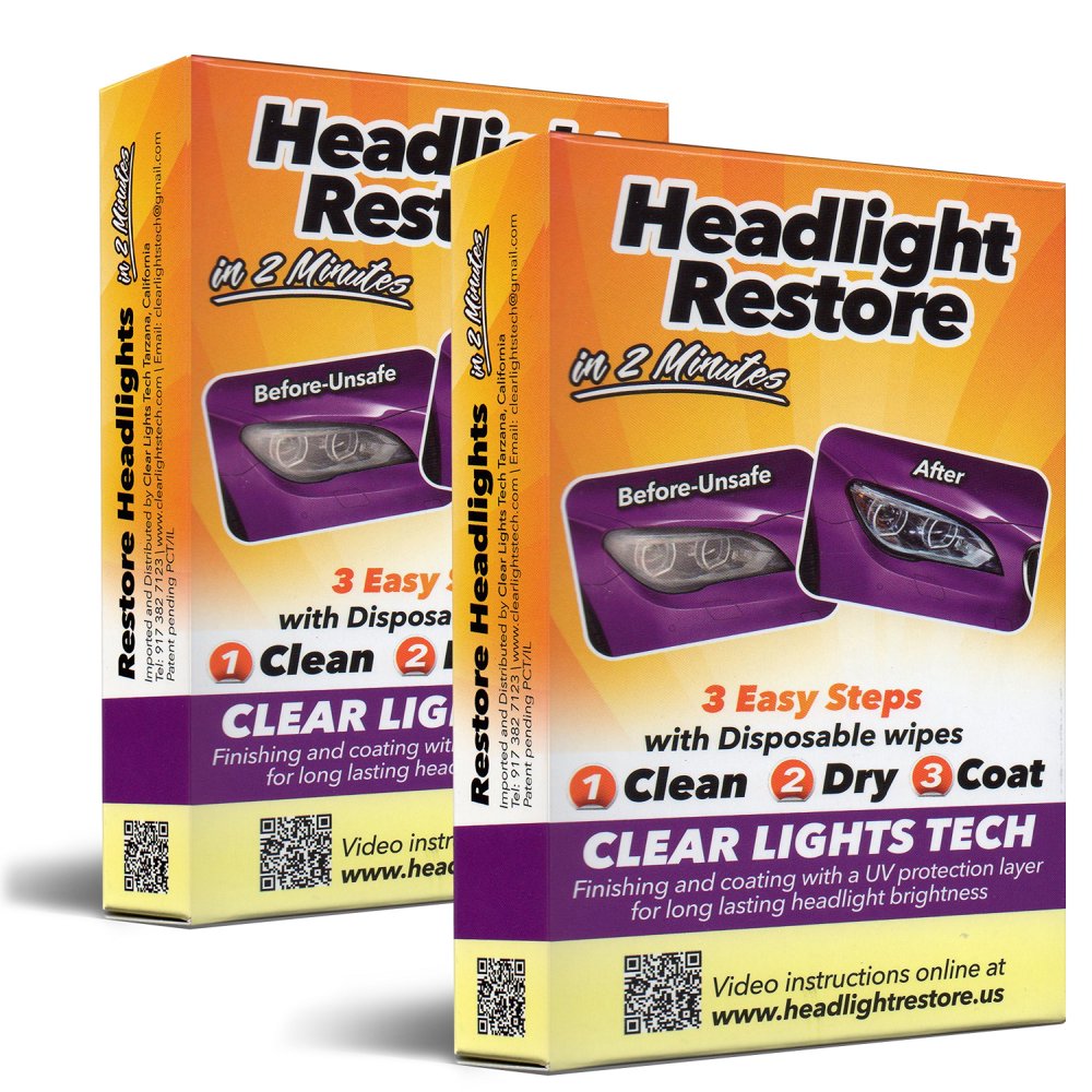 CLT Car Headlight Restoration Kit, Headlight Restorer Wipes (2