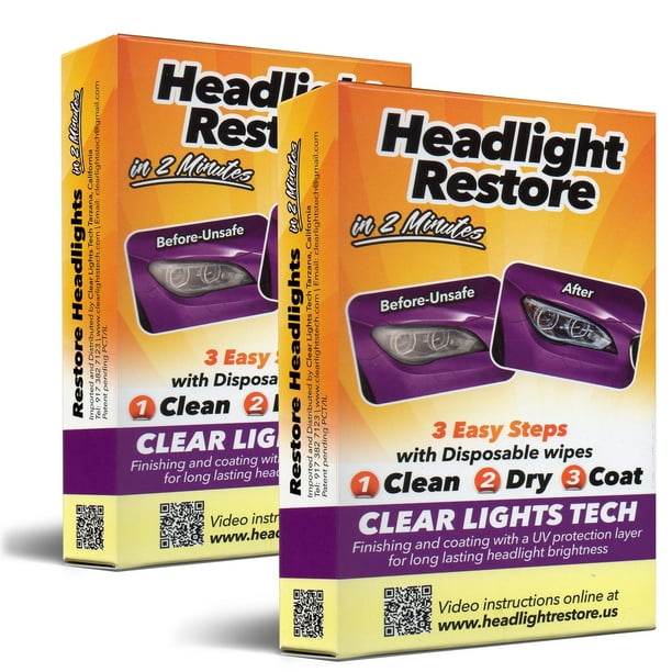 CLT Car Headlight Restoration Kit, Headlight Restorer Wipes (2