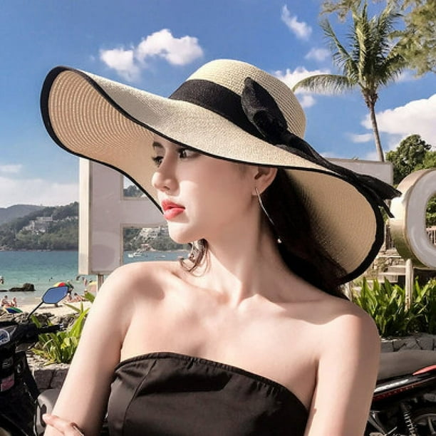Sombrero de ala ancha para mujer, protección solar, sombrero de paja, sombrero enrollable plegable, protección UV de verano, sombreros de playa UPF 50+…