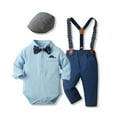 thumbnail image 2 of FYDUU Toddler Boy Clothes Sets Baby Boy Clothes Suit Long Sleeve Dress Shirt Suspenders Pants Beret Hat 3Pcs Sets Toddler Gentleman Outfit,Blue,12-18 Months, 2 of 9