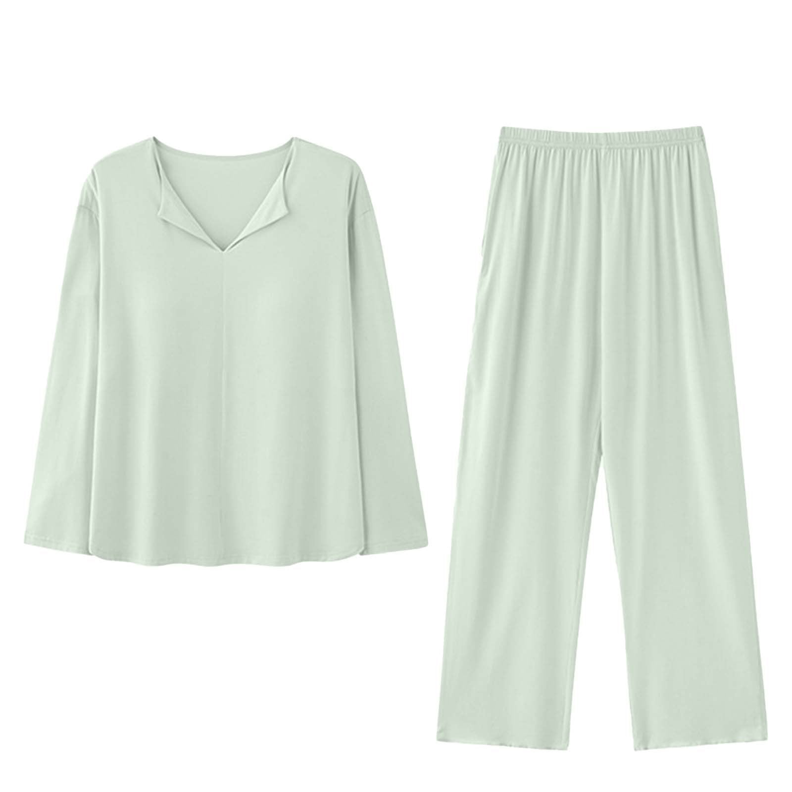 Oalirro Pajamas for Women Set 2 Piece Solid Color Soft Long Sleeve Pjs Pullover Top with Pants Breathable Loungewear Home Pajama Sets