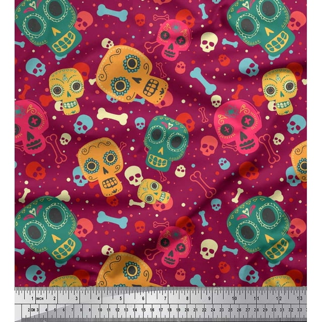 Soimoi Velvet Fabric Dot,Bone & Skull Print Fabric by Yard 58 Inch Wide