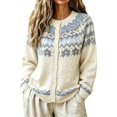 thumbnail image 2 of felwors Womens Fair Isle Sweater Button Up Long Sleeve Cardigans Crew Neck Open Front Knit Vintage Sweater Coats Beige for Size L, 2 of 5