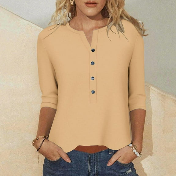 BLCHUNen 3/4 Sleeve Shirts for Women Plus Size Half Cardigan Pullover Trendy Tops Lightweight Breathable Casual Fall Work Blouses