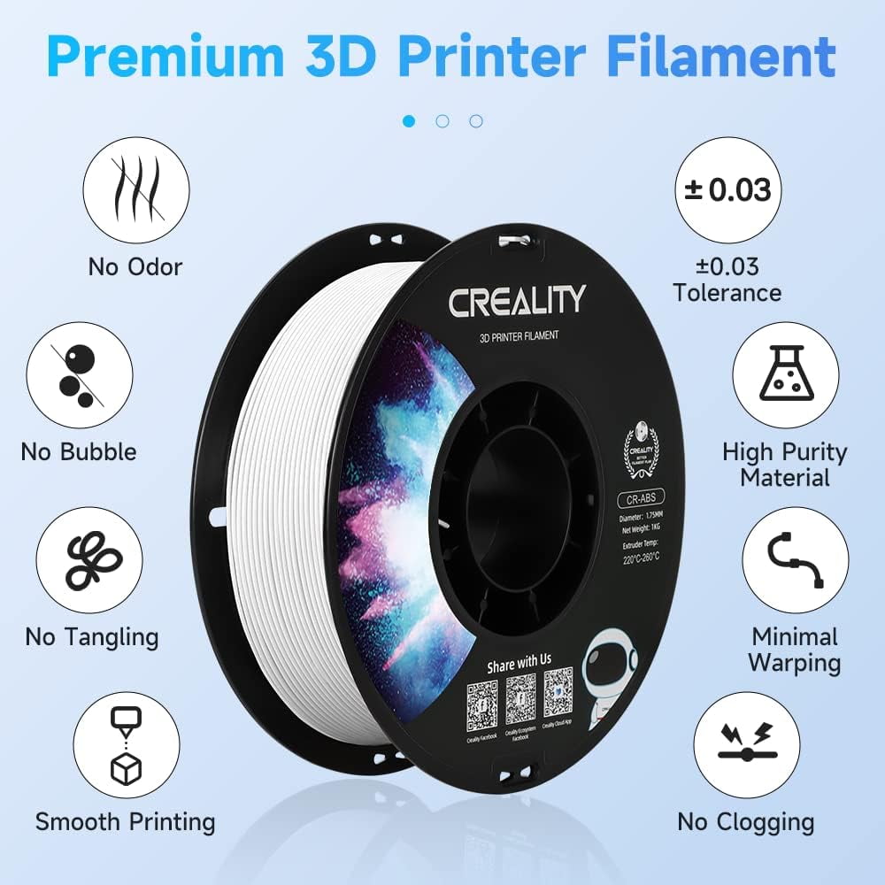 ABS Filament 1.75mm-Christmas Gifts, 3D Printer Filament, No-Tangling, Strong Bonding and Overhang Performance Dimensional Accuracy +/-0.02mm, 2.2lbs/Spool