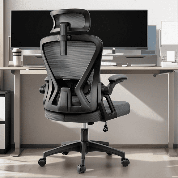 COOLHUT Ergonomic Office Chair, High Back Mesh Office Desk Chair with Headrest 500LBS, Executive Office Chair with Adjustable Aremrest, Home Office Swivel Desk Chair for Home Office, Dark Gray