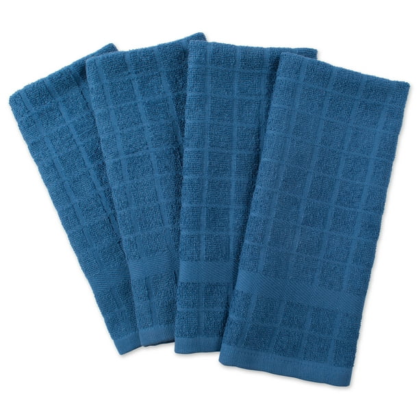 Set of 4 Solid Blue Terry Dish Towel, 26"