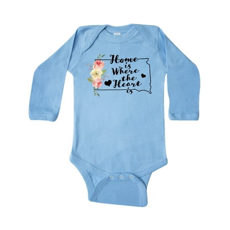 

Inktastic South Dakota Home is Where The Heart is with Watercolor Floral Gift Baby Girl Long Sleeve Bodysuit
