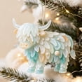 thumbnail image 4 of huayou Blue Sea Glass Highland Cow Hanging Ornament W Faux Round Bead Seashell Details for Christmas Tree Nautical Holiday Decoration Cozy Warm, 4 of 7