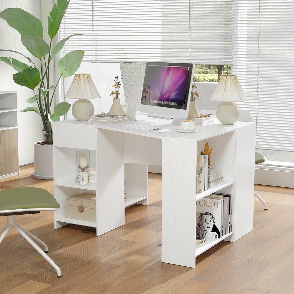 Resenkos 48-Inch L-Shaped Corner Executive Computer Desk with Built-In Storage Drawer - White