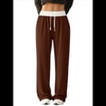 thumbnail image 1 of Pantalones Deportivos Anchos con Cintura de Contraste de Color y Hebilla de Cordón para Mujer. Color Café XL, 1 of 8