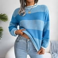 thumbnail image 2 of hotojiny Womens Fall Sweaters Fashion Striped Crew Neck Knit Pullover Casual Loose Long Sleeve Tops Streetwear S-L, 2 of 7