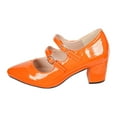 thumbnail image 6 of Mary Jane Shoes Women Casual Leather Pointed Double Buckle Straps Block Heel Pumps Shoes Elegant Dressy Heels Orange Size 9, 6 of 6