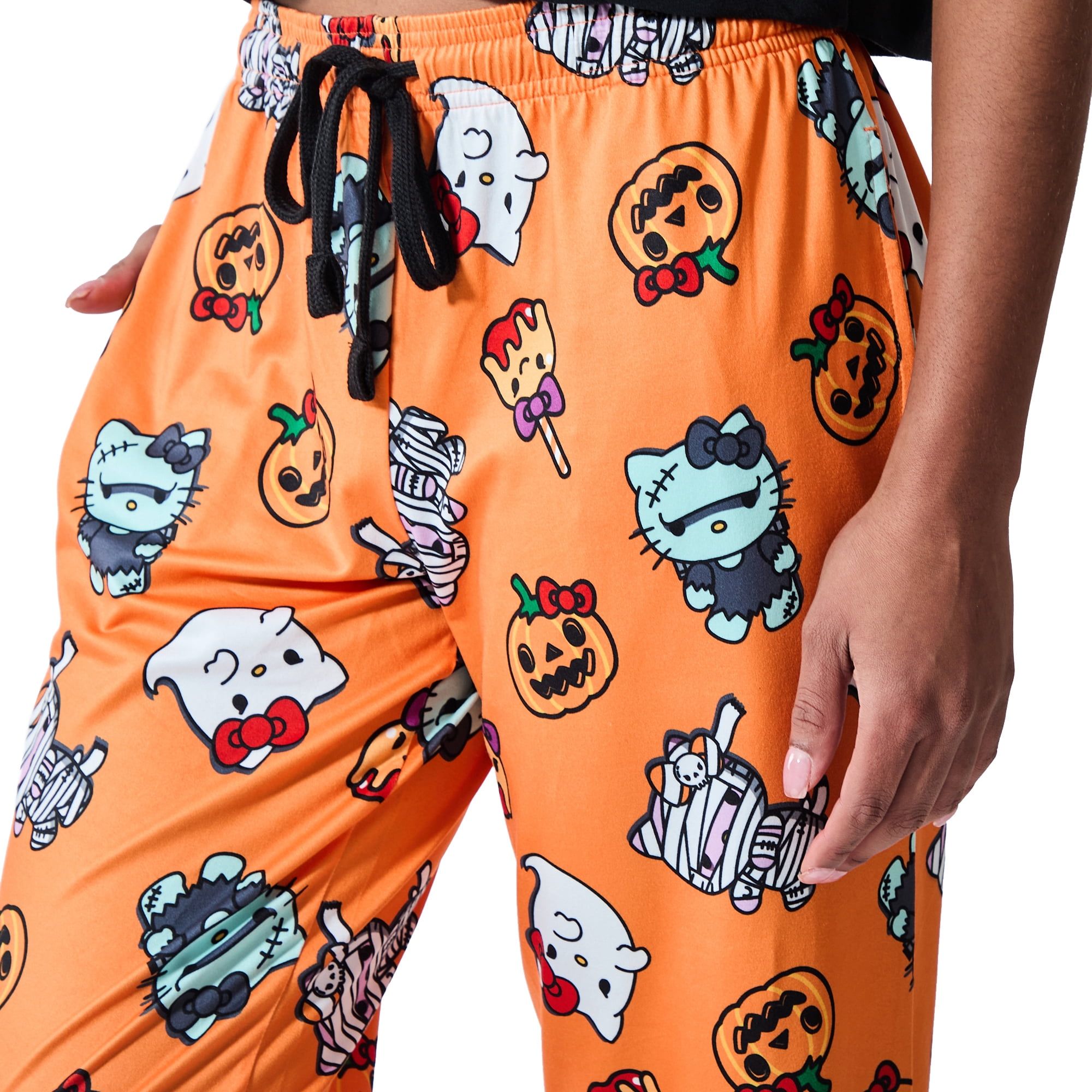 Hello Kitty Halloween Costumes Women's Orange Sleep Pajama Pants-Medium