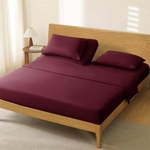 Split Head California King Sheets Sets for Adjustable Bed, Flex Head Split Top Cal King Sheets Burgundy Sheet Set - Bedding Set with Deep Pockets