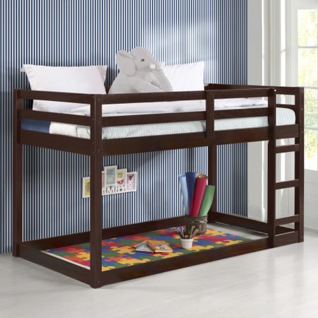 Twin Loft Bed  Solid Wood Low Loft Bed with Guard Rail and Ladder  Boys & Girls Twin Bed for Kids Room  Bed Frame  No Box Spring Needed  Children Low Loft Bed  Lower Bunk Bed for Bedroom  Espresso