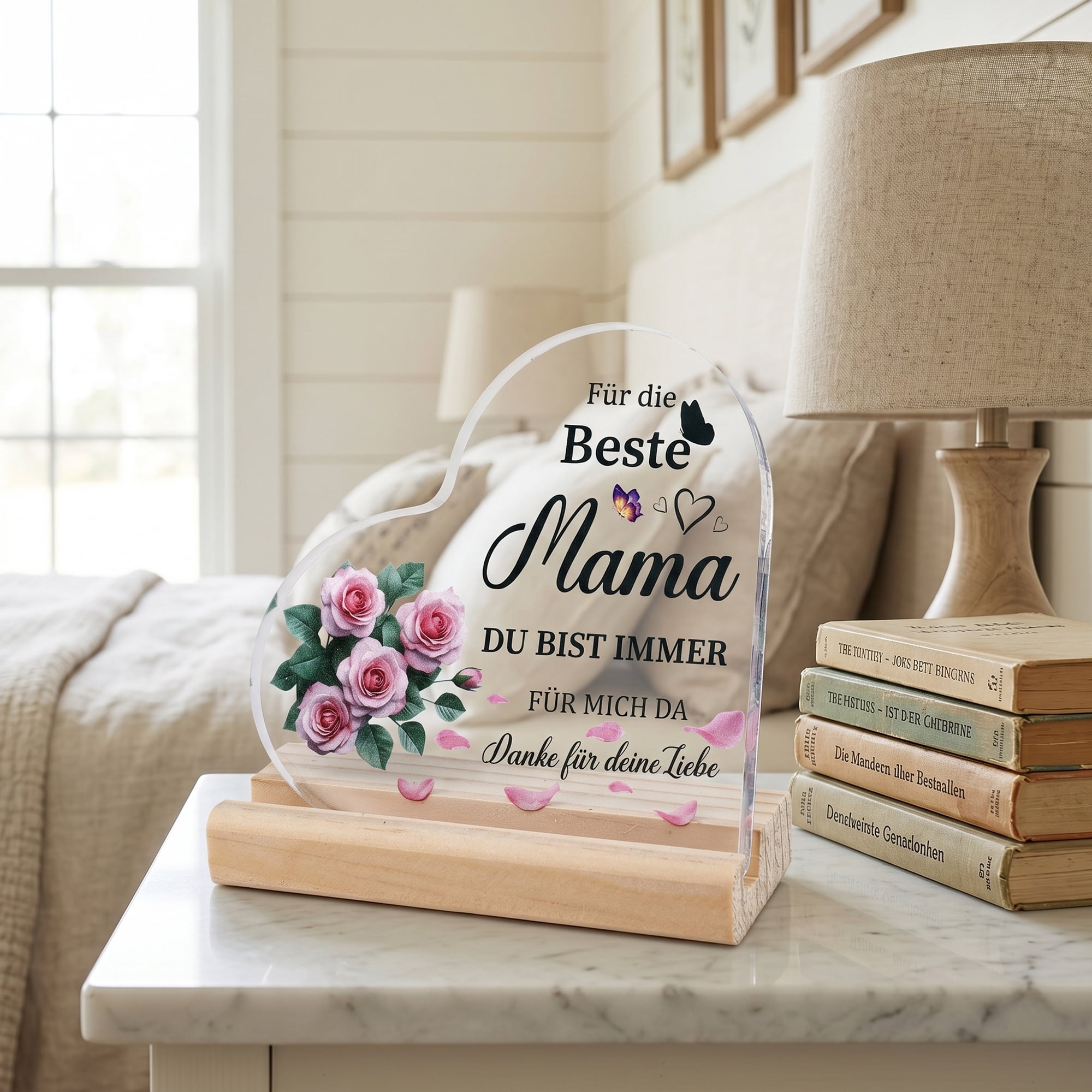 Unique Bargains Heart Wooden Sign Square Tabletop Decor with Wooden Base ["Style G"]