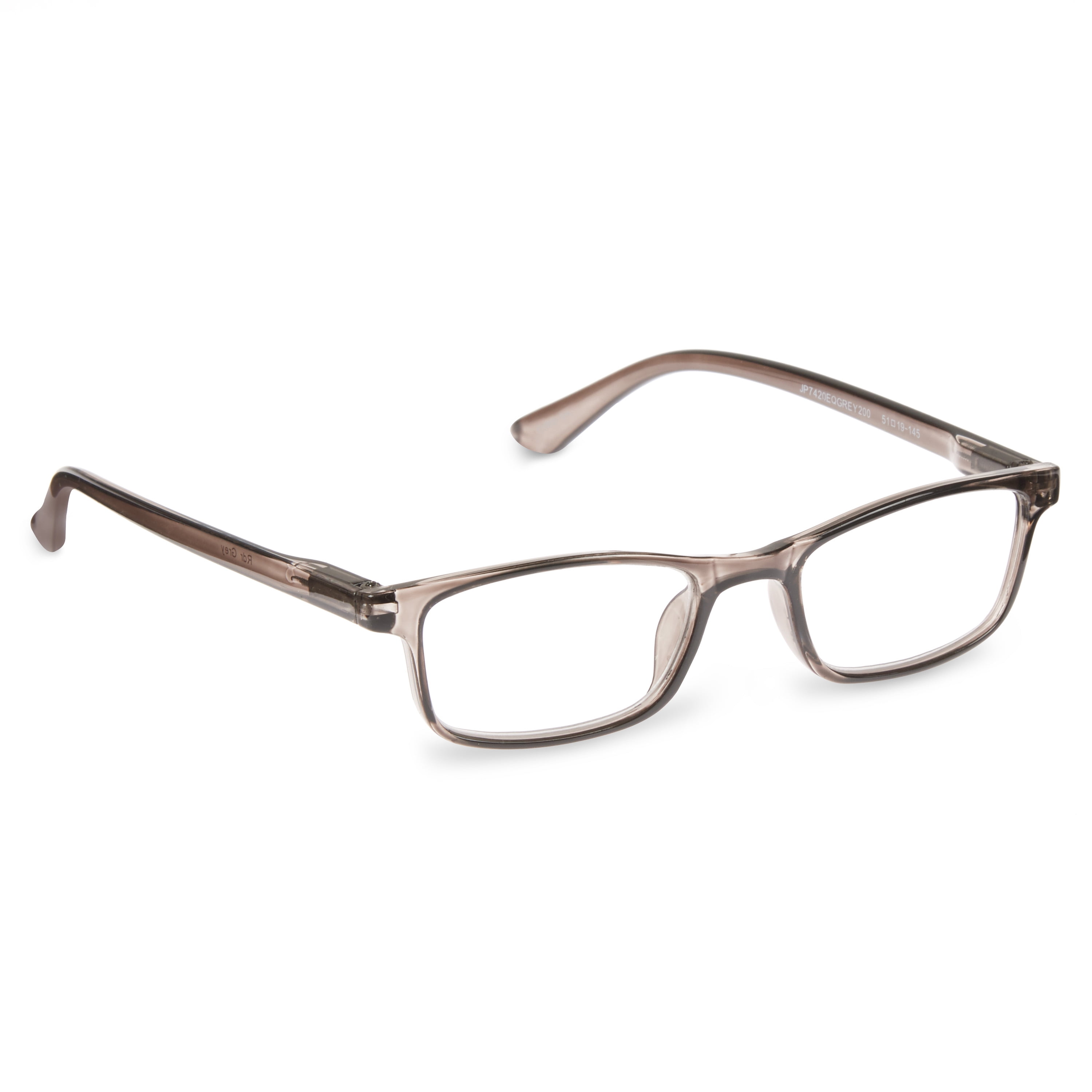 (2 pack) Equate Unisex Rectangular Reading Glasses, Single Vision with Case, Plastic Lenses, Steel Gray,+2.00