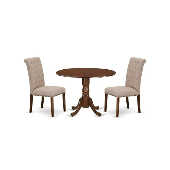 East West Furniture Dublin 3-piece Wood Dining Set in Mahogany/Light Fawn