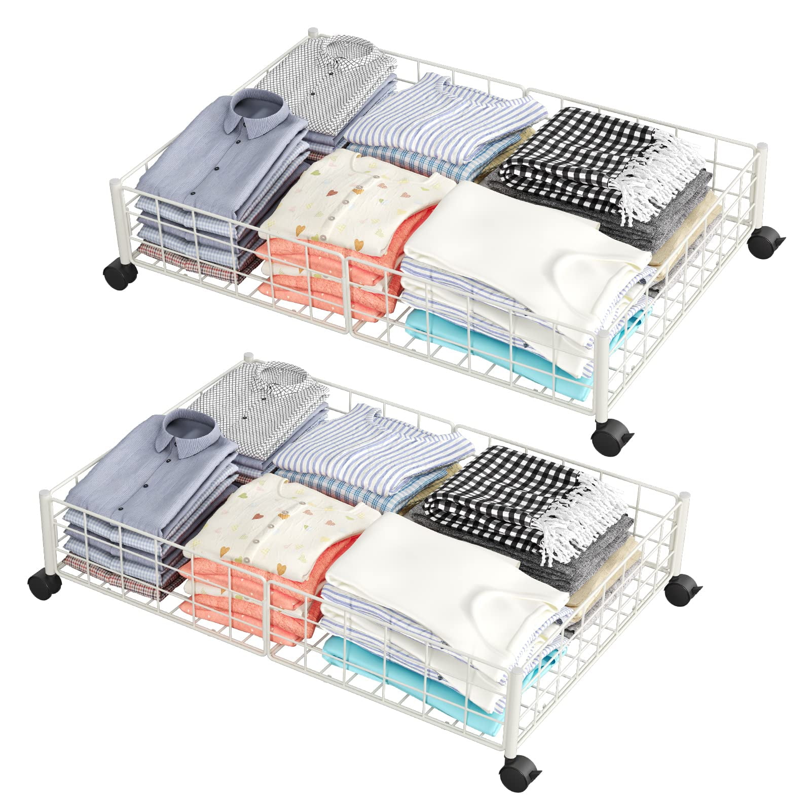 2 Pcs Under Bed Storage with Wheels, Rolling Metal Under Bed Storage