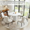 thumbnail image 4 of 7-Piece Round Dining Table Set, 46.46" Modern Farmhouse Wood Top with Gold Roman Column Pedestal Base and 6 Velvet Nailhead Chairs with Ring Pull for Kitchen,Dining Room,White, 4 of 7