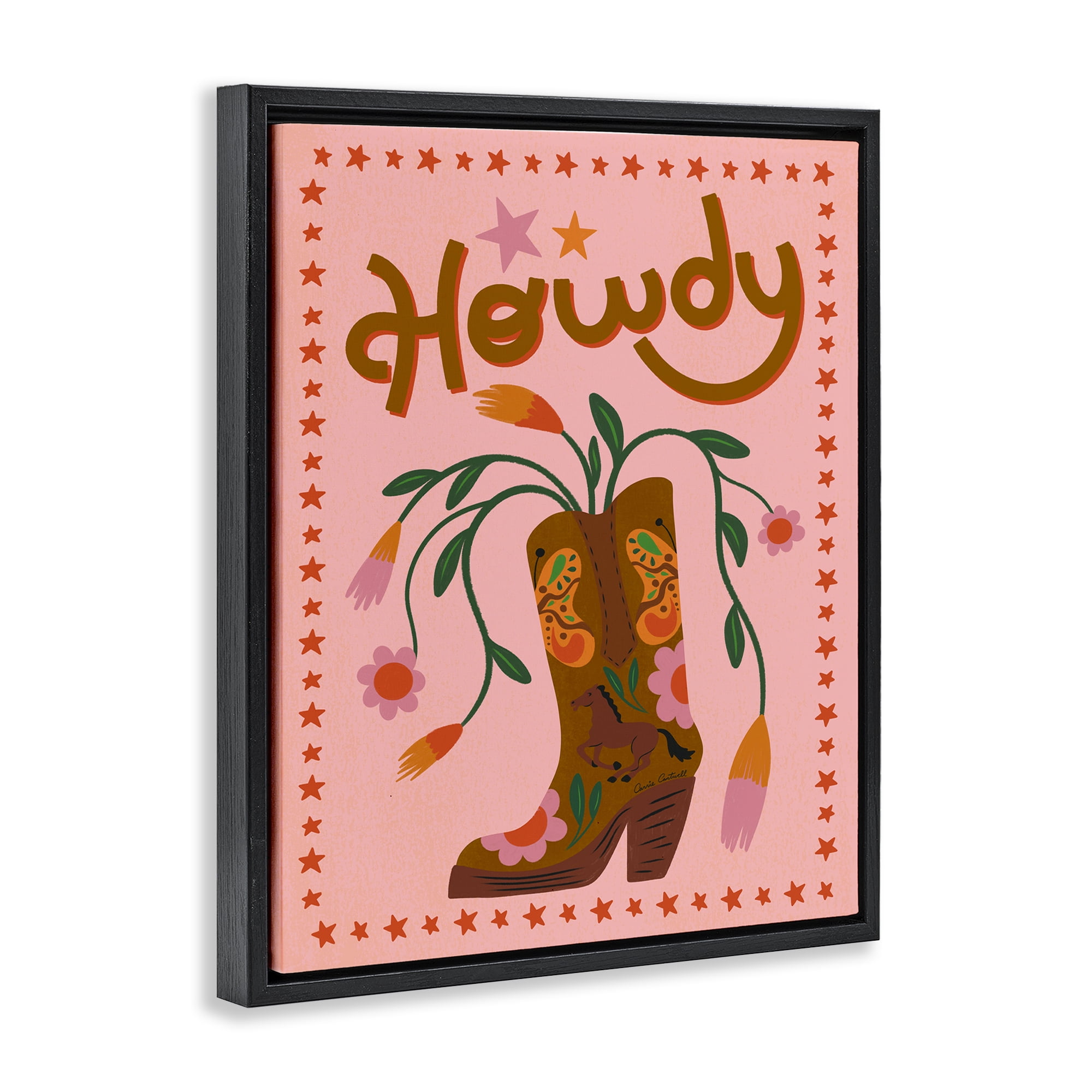 Stupell Industries Howdy Floral Cowgirl Boots Entertainment Painting Black Floater Framed Canvas Art Print Wall Art, 25 x 31