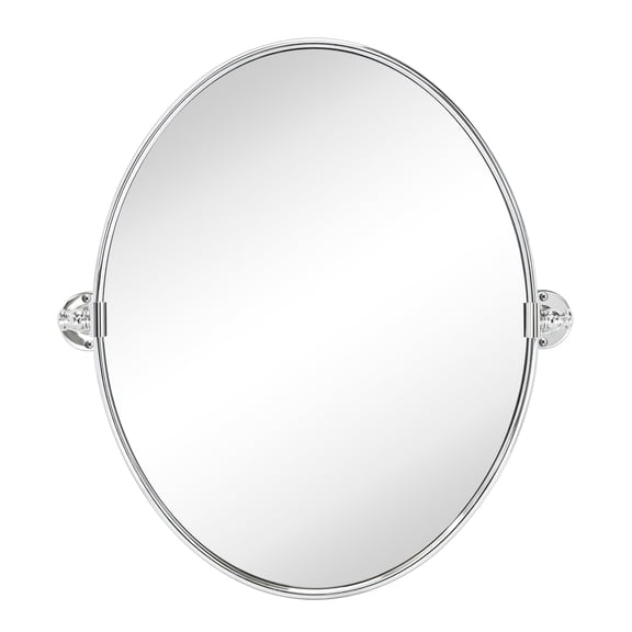 TEHOME Farmhouse Oval Chrome Metal Pivot Bathroom Vanity Mirror Tilting Vanity Mirrors 19x24"