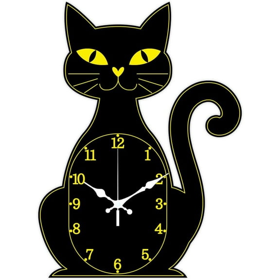 Black Cat Wall Clock Non-Ticking Clock Irregular Shape Decorative Wall Clocks Printed Wall Clocks for Home Office Decoration 16×11.89 inch