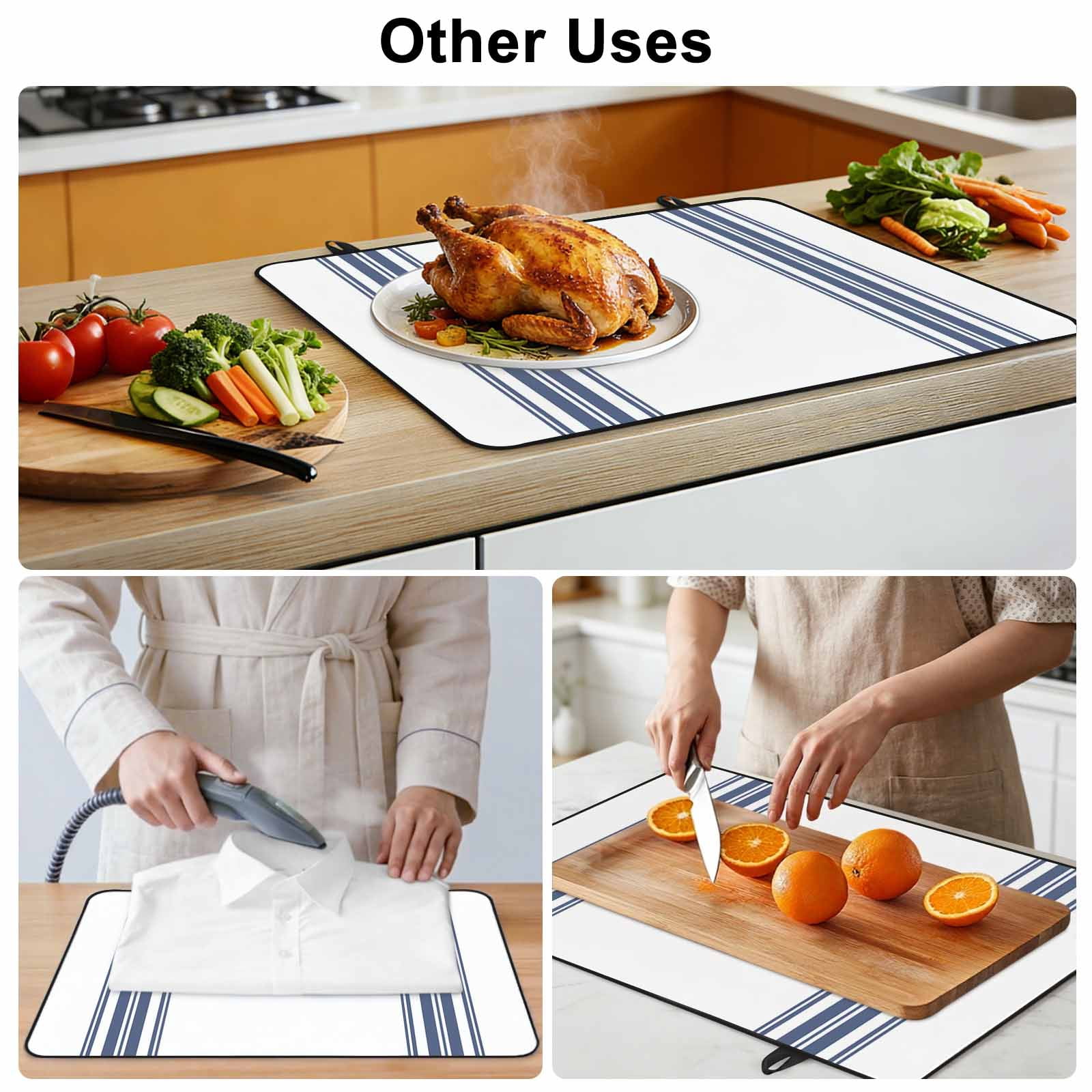 Abstract Geometric Blue Stripe, Stove Top Cover for Electric Stove, Heat-proof & Non Slip Glass Top Stove Cover Protector, White Backdrop Kitchen Flat Cooktop Rubber Mat 36x21 Inches
