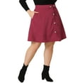 thumbnail image 4 of Agnes Orinda Women's Plus Size Button Front Elastic Waist A Line Corduroy Skirt, 4 of 5