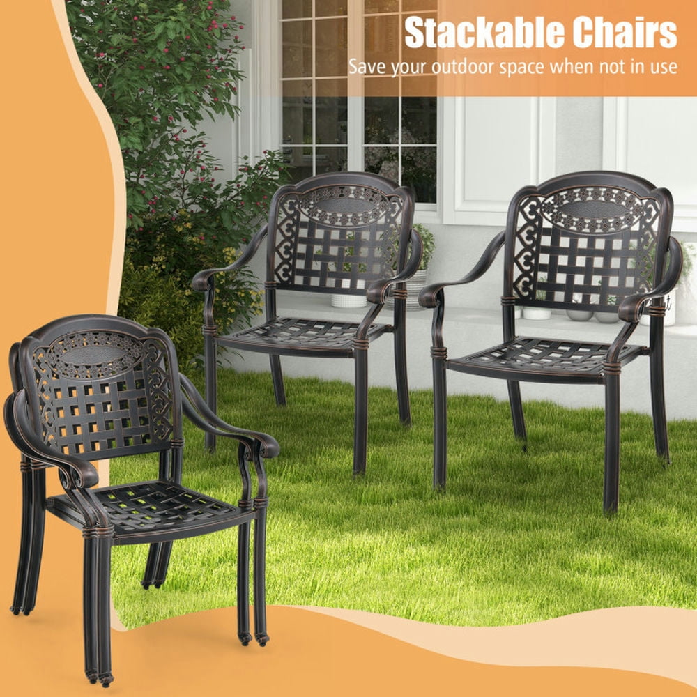 Spaco Set of 2 Cast Aluminum Patio Chairs with Armrests, Weather Resistance Patio Chairs, Ergonomic Patio Chairs for Outdoor as Garden, Patio, Brown