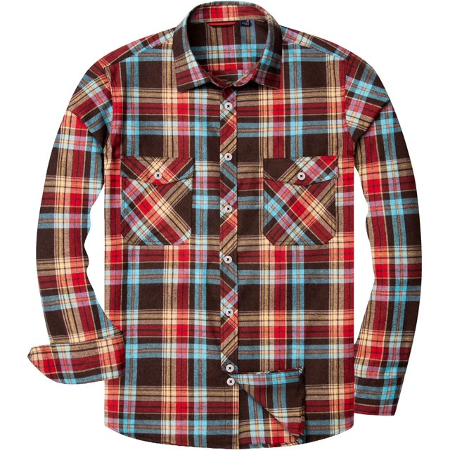 Alimens & Gentle Camisas casuales de franela a cuadros de manga larga con botones y ajuste regular para hombre
