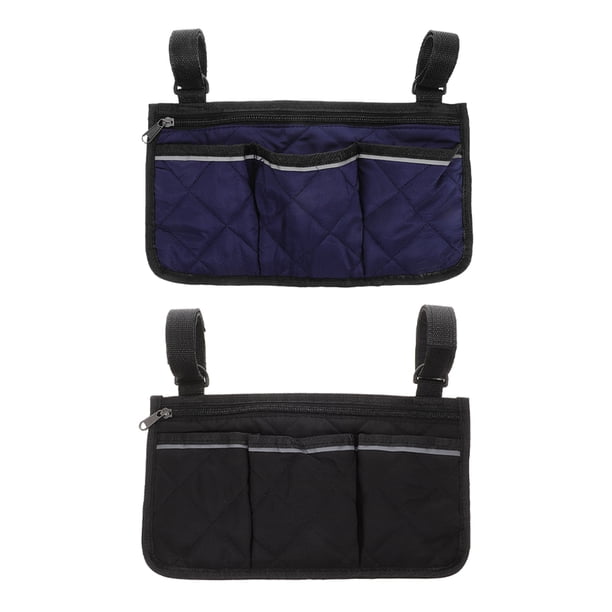 GOOHOCHY Bolsa lateral para silla de ruedas (2 unidades): organizador multibolsillos para reposabrazos con banda reflectante para sillas de ruedas, andadores y rollators.