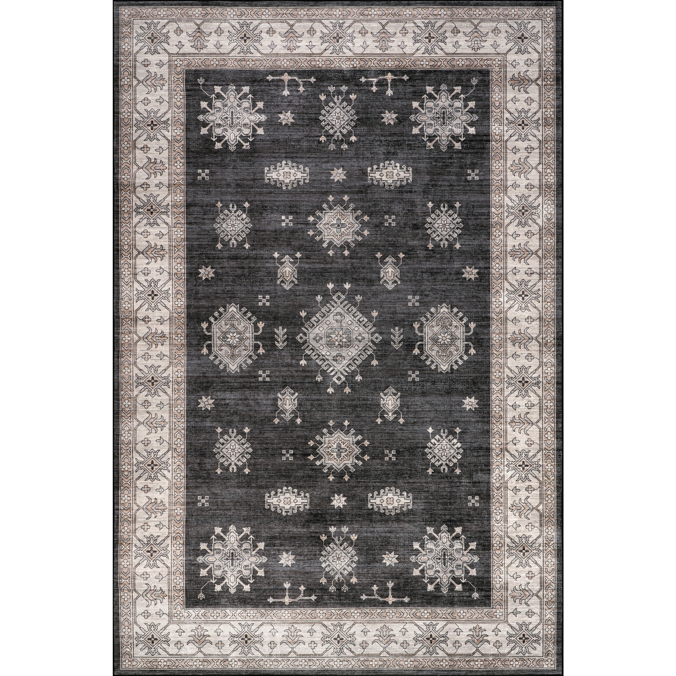 nuLOOM Moxie SplashGuard Traditional Bordered Machine Washable Area Rug, 3' x 5', Moxie Charcoal