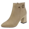 thumbnail image 2 of RoamHome Women's Suede Ankle Boots Chunky Heel Pointed Toe Side Zipper Dressy Booties with Metal Buckle for Fall Winter Casual Party Office Wear, 2 of 9