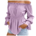 thumbnail image 3 of GEWSEY Womens Tops Off The Shoulder Blouses for Women Dressy Casual Cute Puff Sleeve T Shirts Fashion 2026 (Light Purple, S), 3 of 7