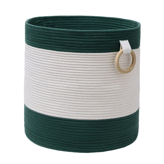 Cesta de almacenamiento de cuerda de algodón Cesta de almacenamiento bohemia Organizador de ropa y juguetes Cesta de almacenamiento de cuerda tejida verde y
