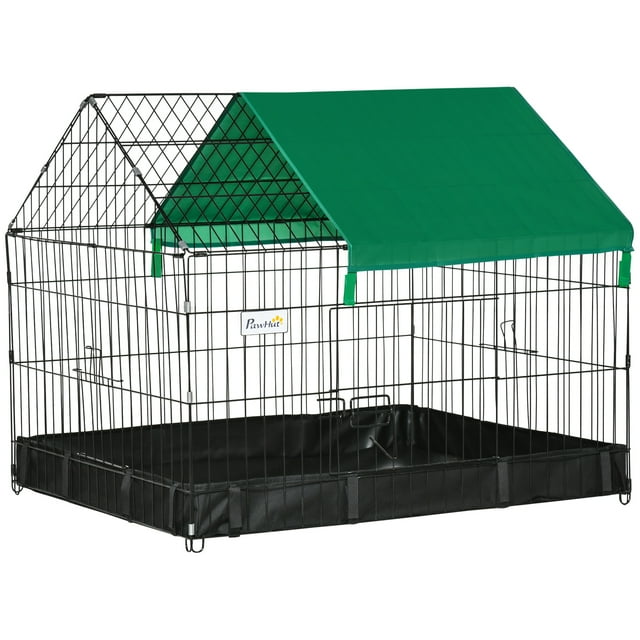 PawHut Metal Small Animal Cage with Water-resistant Cover, Black