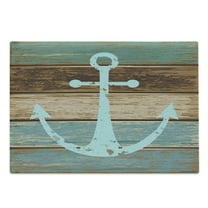 Anchor Cutting Board, Timeworn Marine on Weathered Wooden Planks Rustic Nautical Theme Pattern, Decorative Tempered Glass Cutting and Serving Board, Large Size, Teal Brown, by Ambesonne